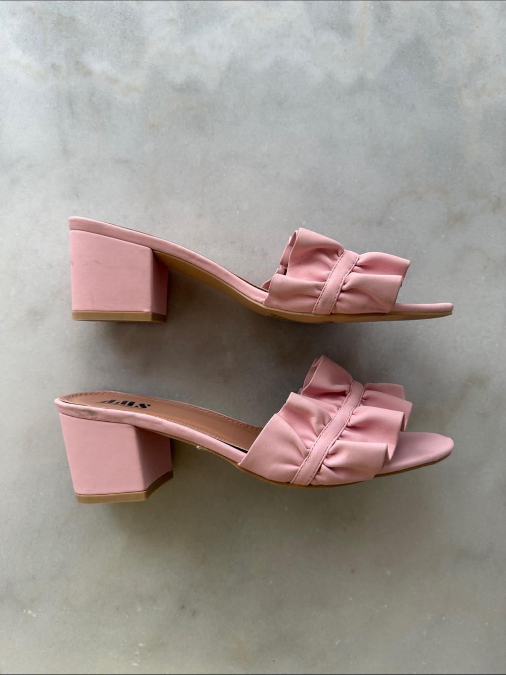 Pink Ruffle Slide Heels - Picture 2 of 7